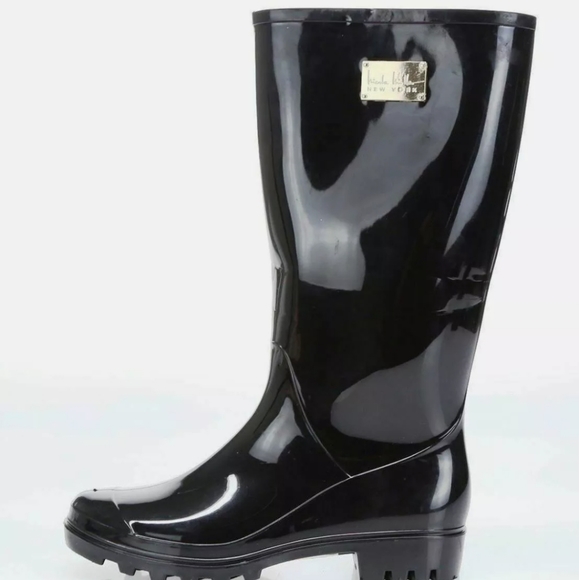 Nicole Miller New York Rainy Day Shiny Black Pull On Rain Boots sz9 - Picture 3 of 6